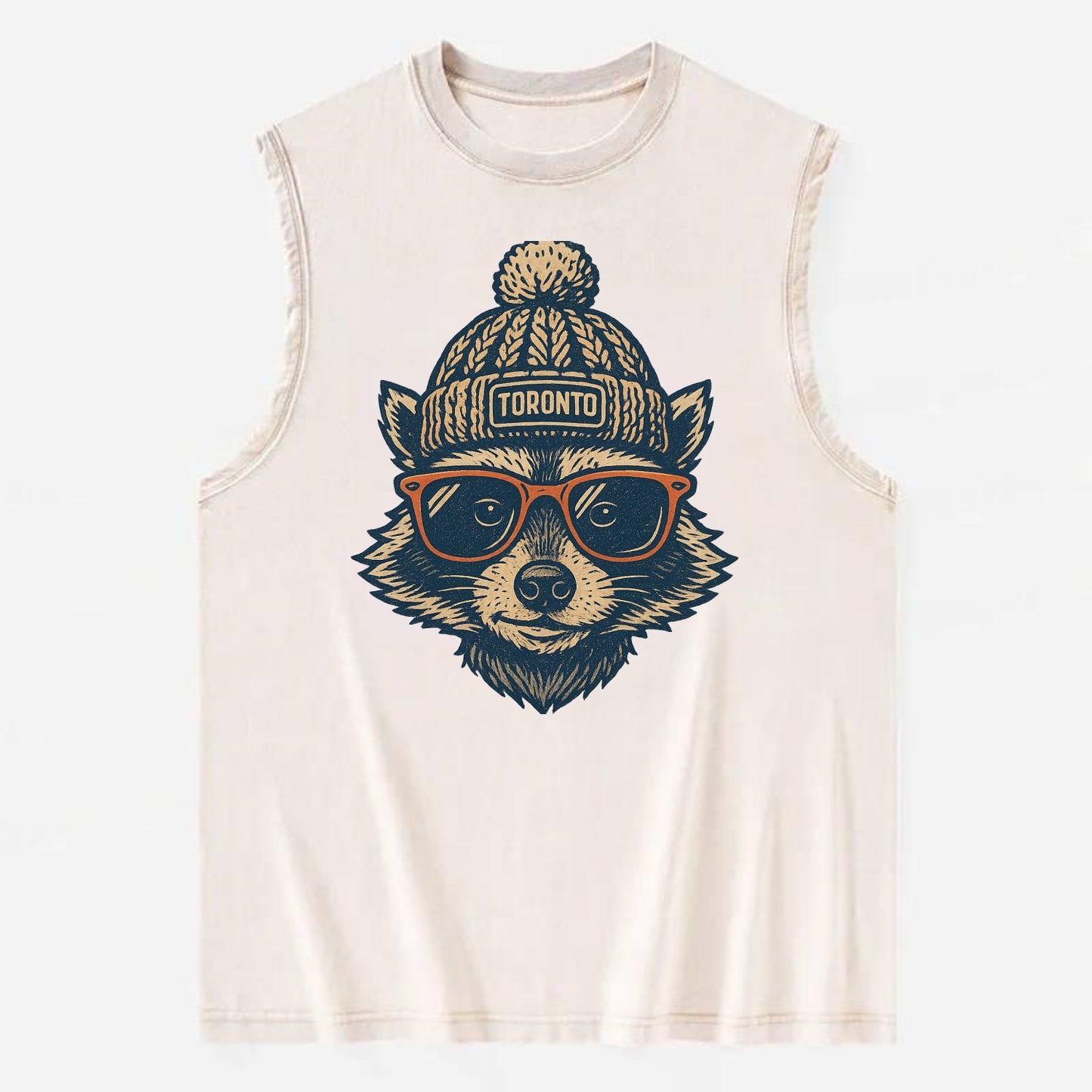 Toronto Raccoon wearing Toronto beanie w - Vintage Washed Tank - Beige