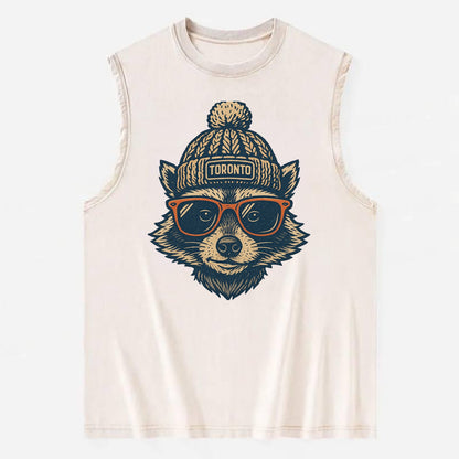 Toronto Raccoon wearing Toronto beanie w - Vintage Washed Tank - Beige