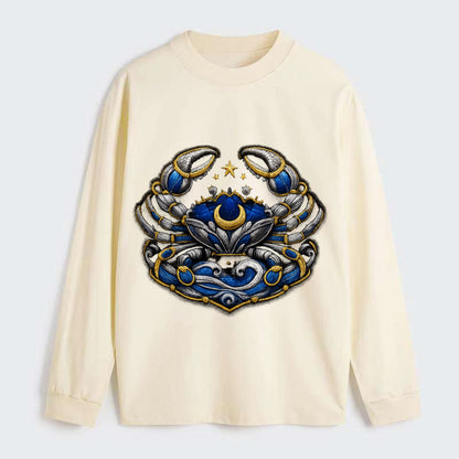 CANCER CRAB - protective crab in silver and blue , water sign - Classic Long Sleeve Shirt - Beige