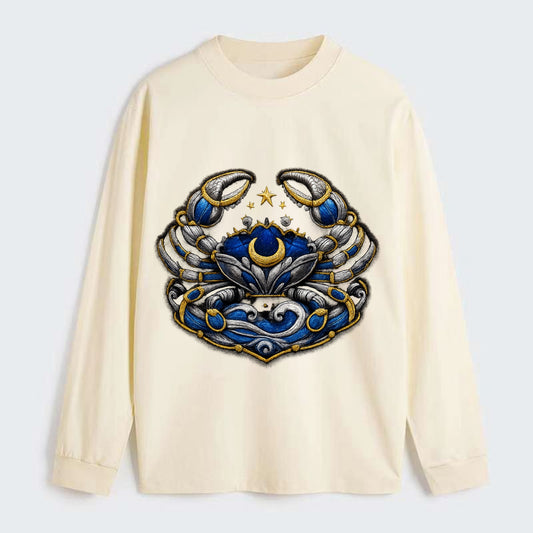 CANCER CRAB - protective crab in silver and blue , water sign - Classic Long Sleeve Shirt - Beige