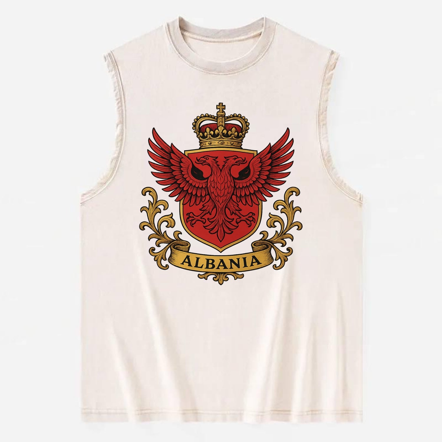 Albania Heritage Badge  - Vintage Washed Tank - Beige