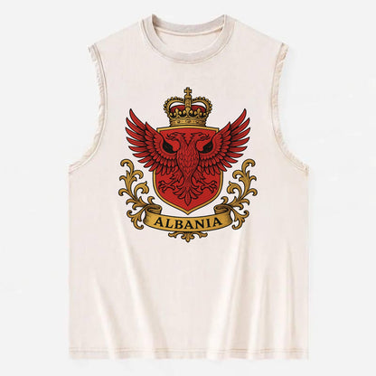 Albania Heritage Badge  - Vintage Washed Tank - Beige