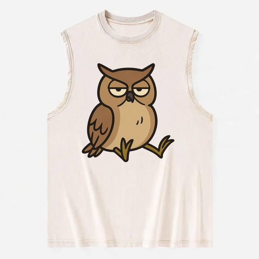 The Owl Judging Silently - Vintage Washed Tank - Beige