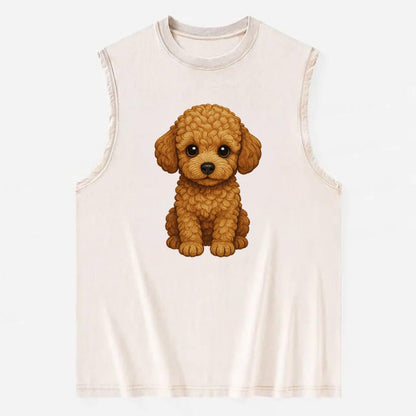 Baby Poodle Puppy - curly fluffy coat, intelligent eyes, elegant snout, - Vintage Washed Tank - Beige