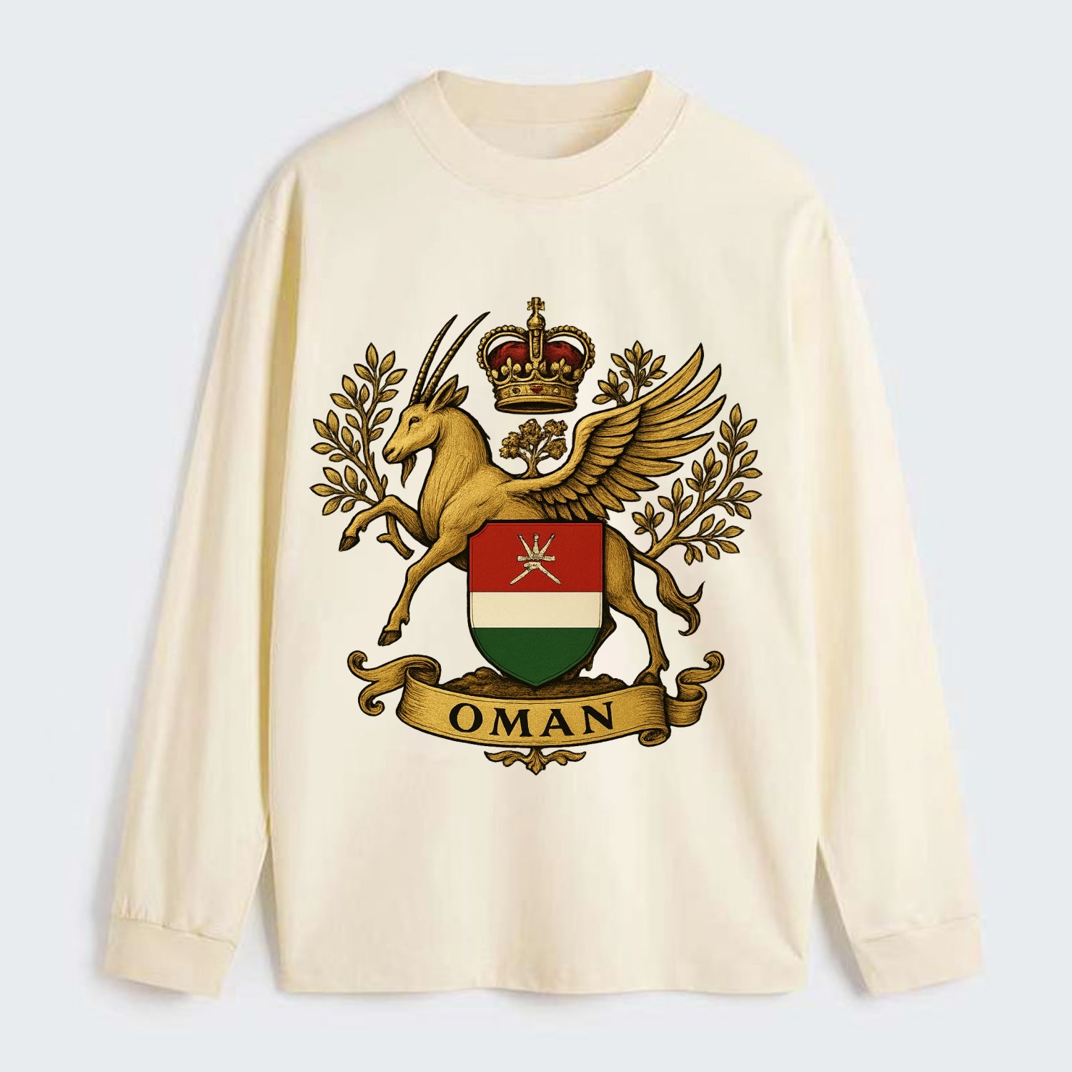 Oman Heritage Badge  - Classic Long Sleeve Shirt - Beige