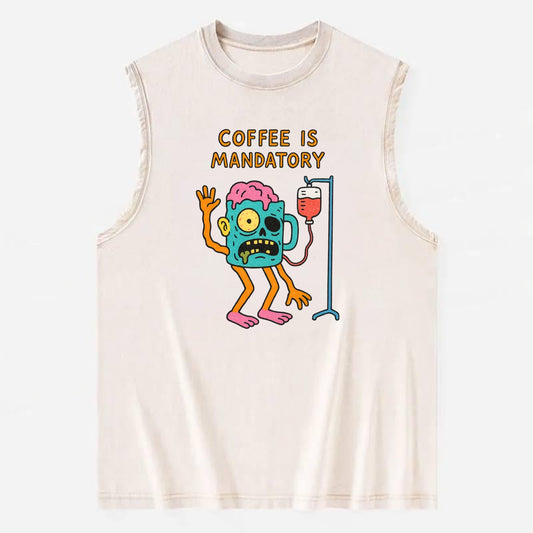 COFFEE IS MANDATORY | Zombie mug with IV drip - Vintage Washed Tank - Beige