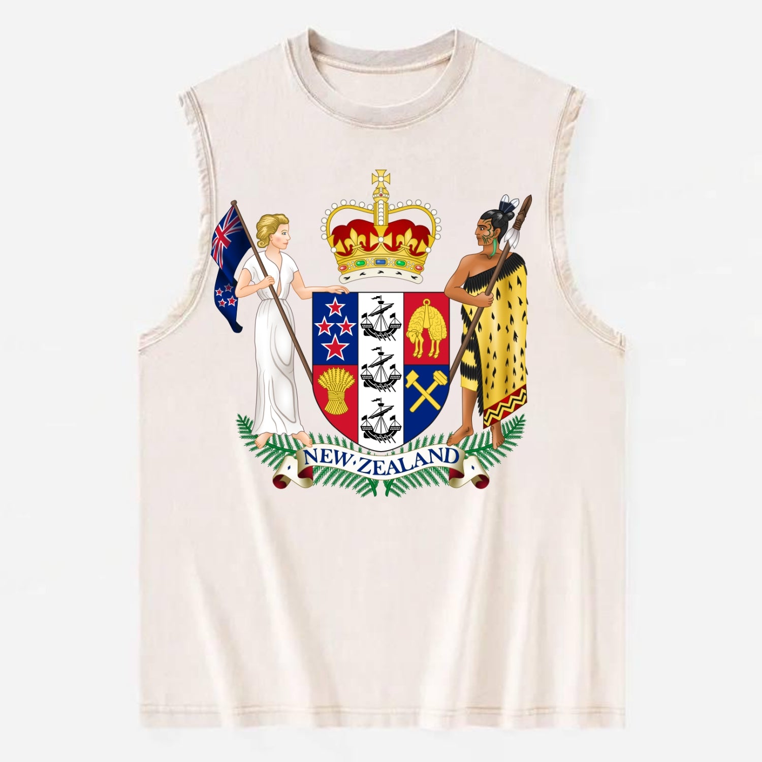 Coat Of Arms Of New Zealand - Vintage Washed Tank - Beige