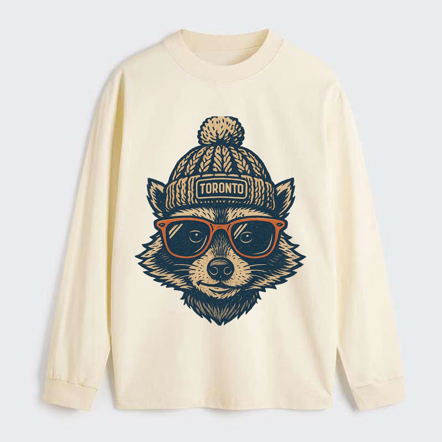 Toronto Raccoon wearing Toronto beanie w - Classic Long Sleeve Shirt - Beige