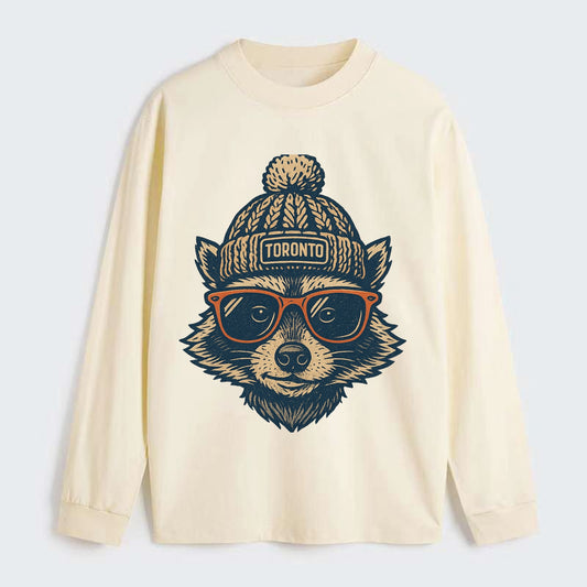 Toronto Raccoon wearing Toronto beanie w - Classic Long Sleeve Shirt - Beige