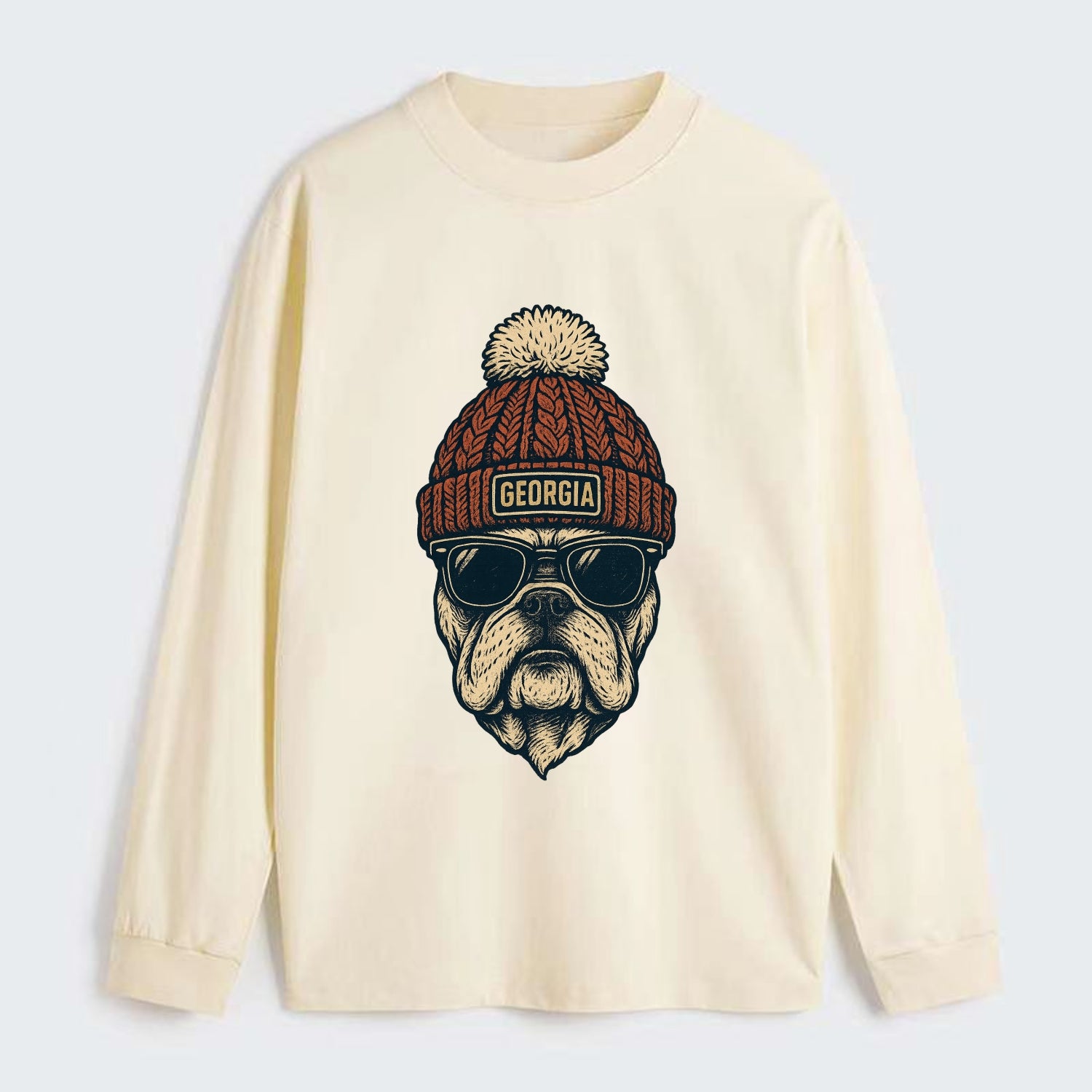 Athens Bulldog wearing Georgia beanie wi - Classic Long Sleeve Shirt - Beige