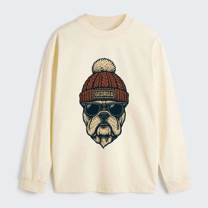 Athens Bulldog wearing Georgia beanie wi - Classic Long Sleeve Shirt - Beige