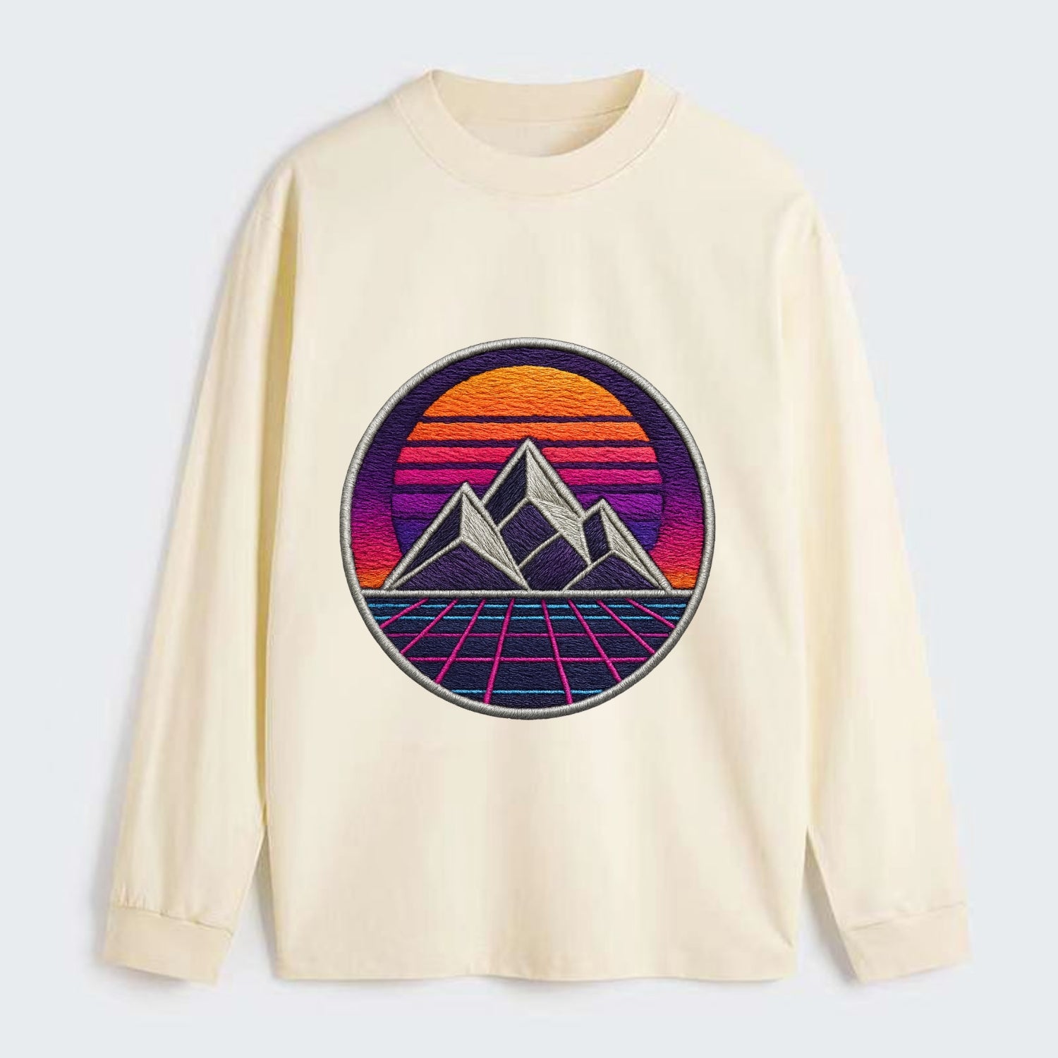 Retrowave Mountains - Classic Long Sleeve Shirt - Beige