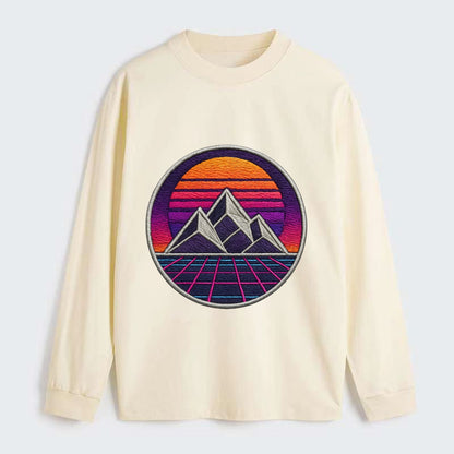 Retrowave Mountains - Classic Long Sleeve Shirt - Beige