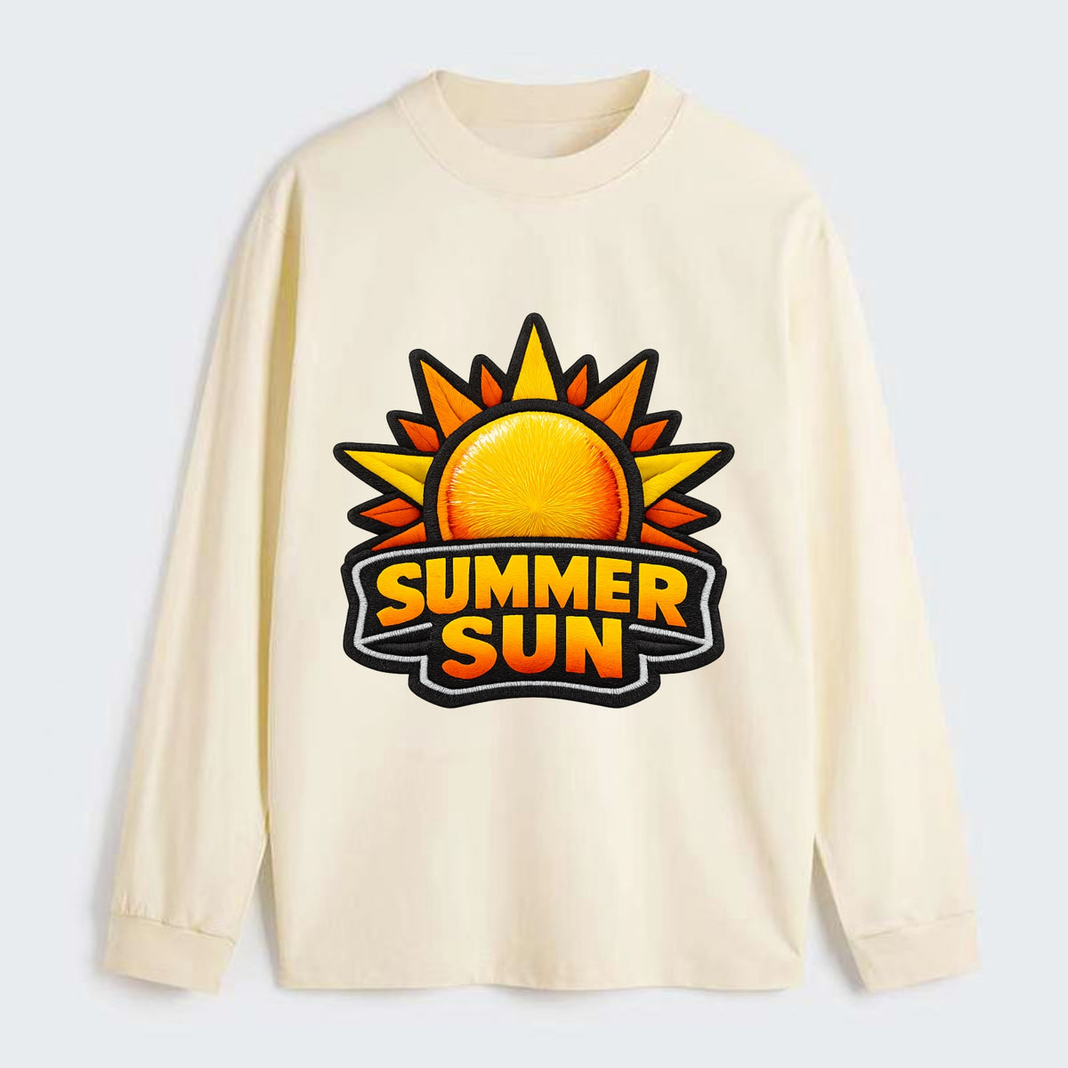 SUMMER SUN - bright sun with rays in yellow and orange , hot season - Classic Long Sleeve Shirt - Beige