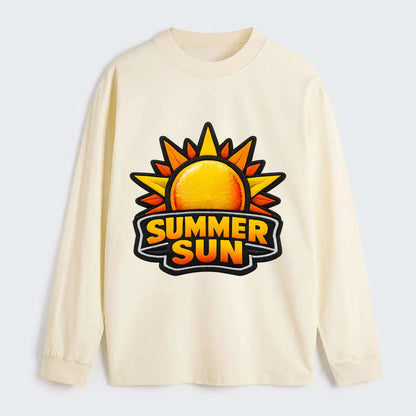 SUMMER SUN - bright sun with rays in yellow and orange , hot season - Classic Long Sleeve Shirt - Beige