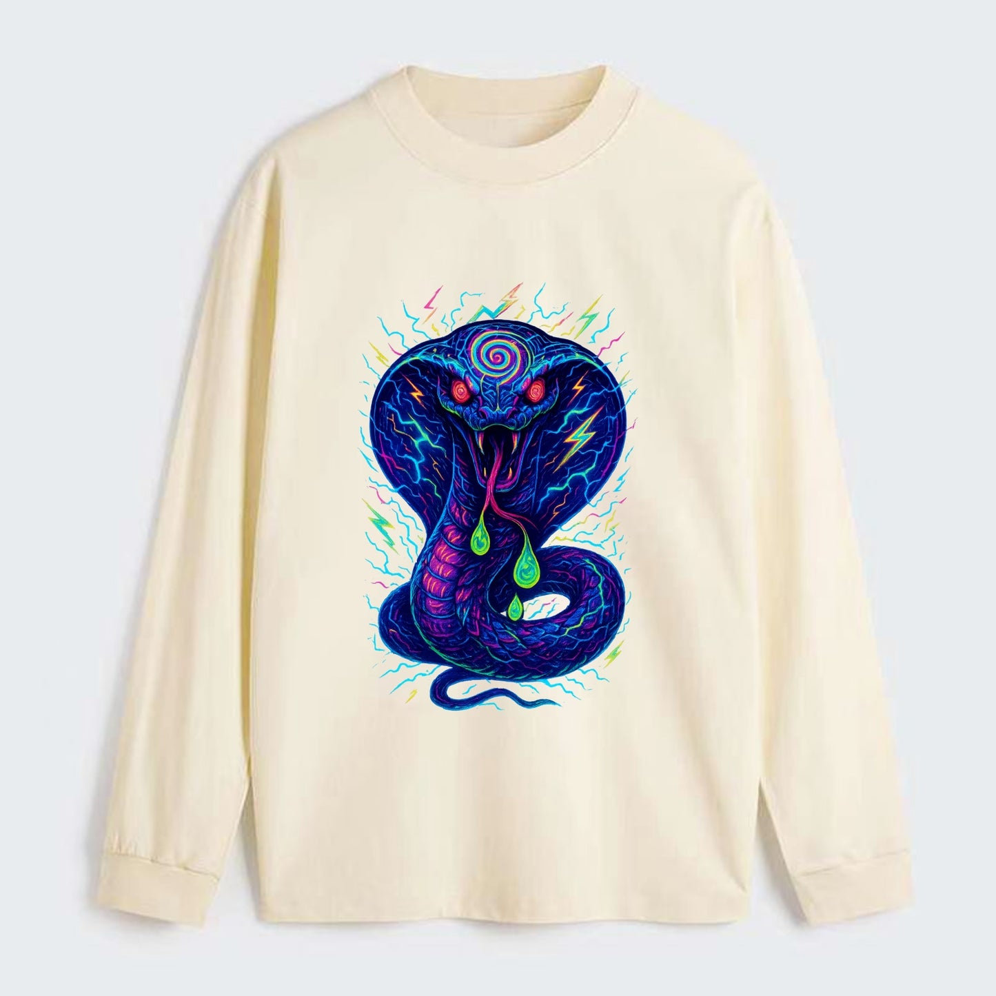 Mesmerizing cobra with hypnotic spiral patterns in the hood, scales - Classic Long Sleeve Shirt - Beige
