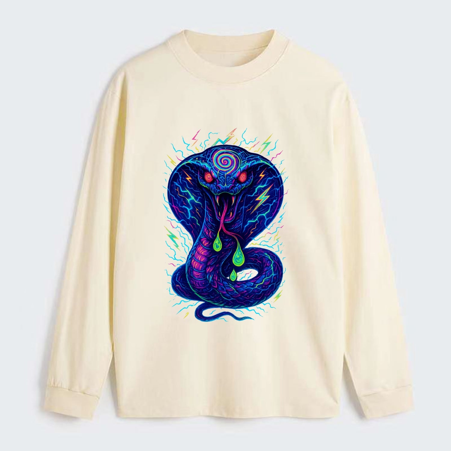 Mesmerizing cobra with hypnotic spiral patterns in the hood, scales - Classic Long Sleeve Shirt - Beige
