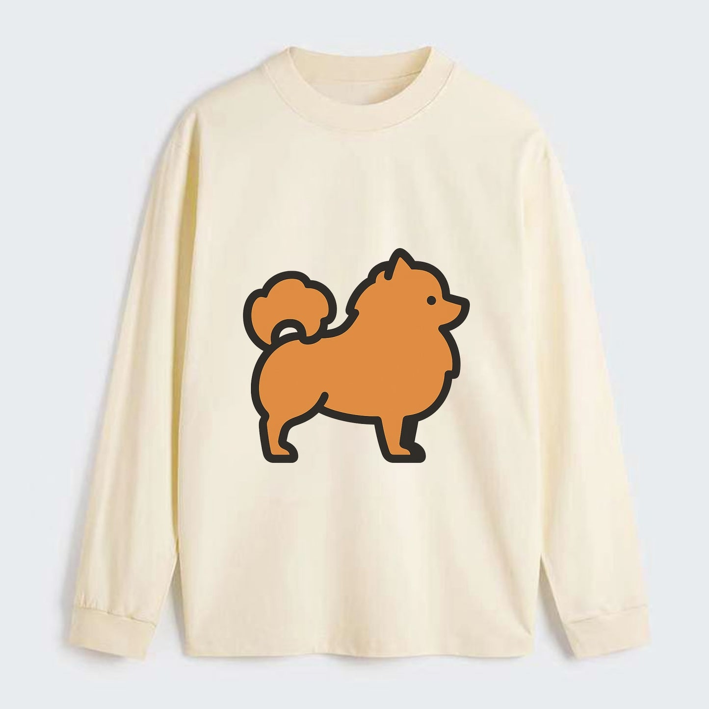Pomeranian - Orange fluffy flat side profile - Classic Long Sleeve Shirt - Beige