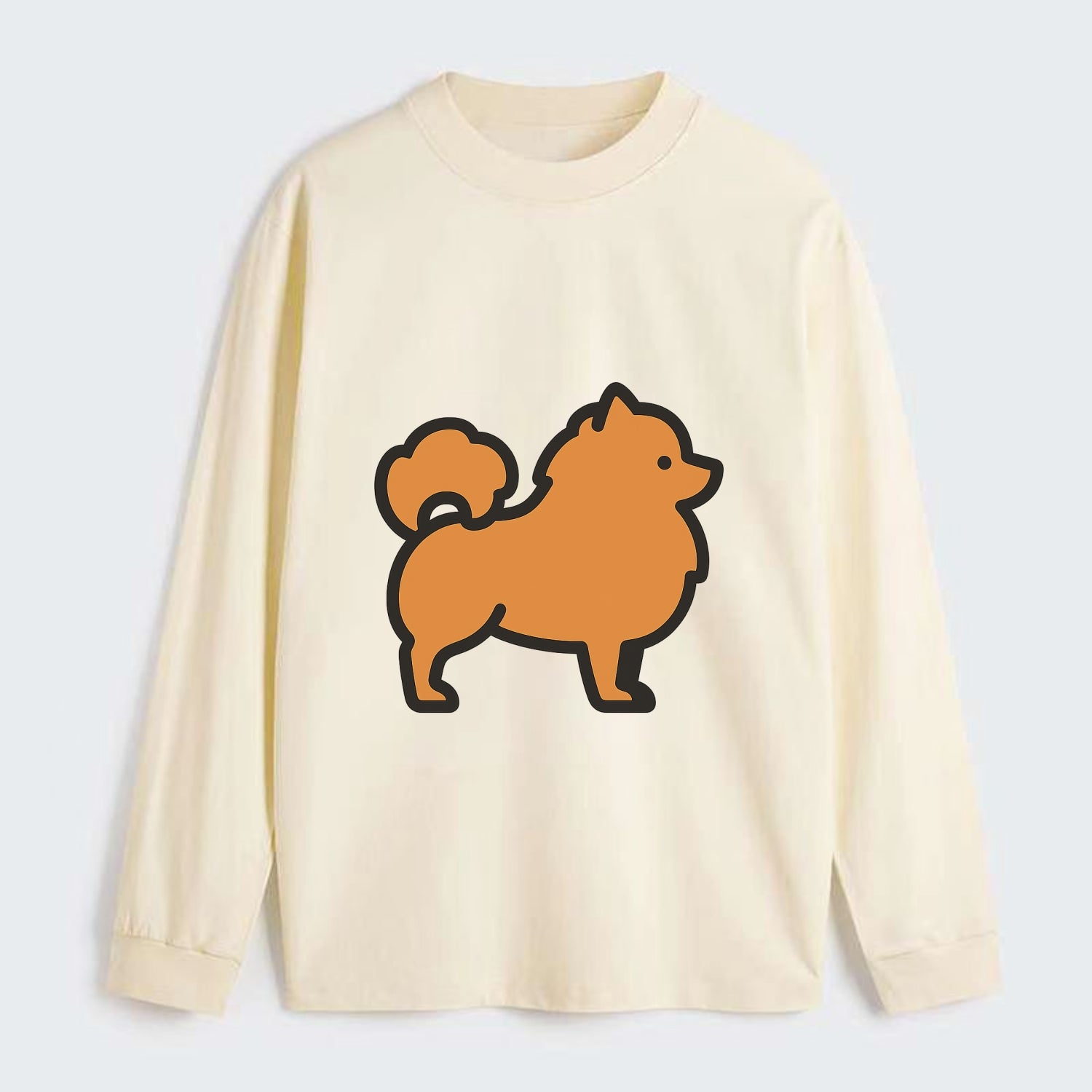Pomeranian - Orange fluffy flat side profile - Classic Long Sleeve Shirt - Beige