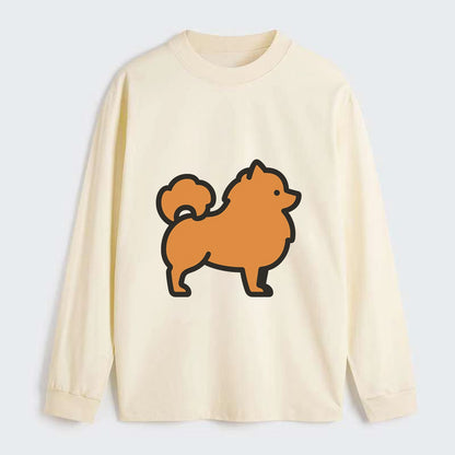 Pomeranian - Orange fluffy flat side profile - Classic Long Sleeve Shirt - Beige