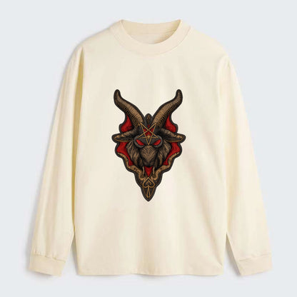 BAPHOMET HEAD - goat head symbol in black and red , occult - Classic Long Sleeve Shirt - Beige