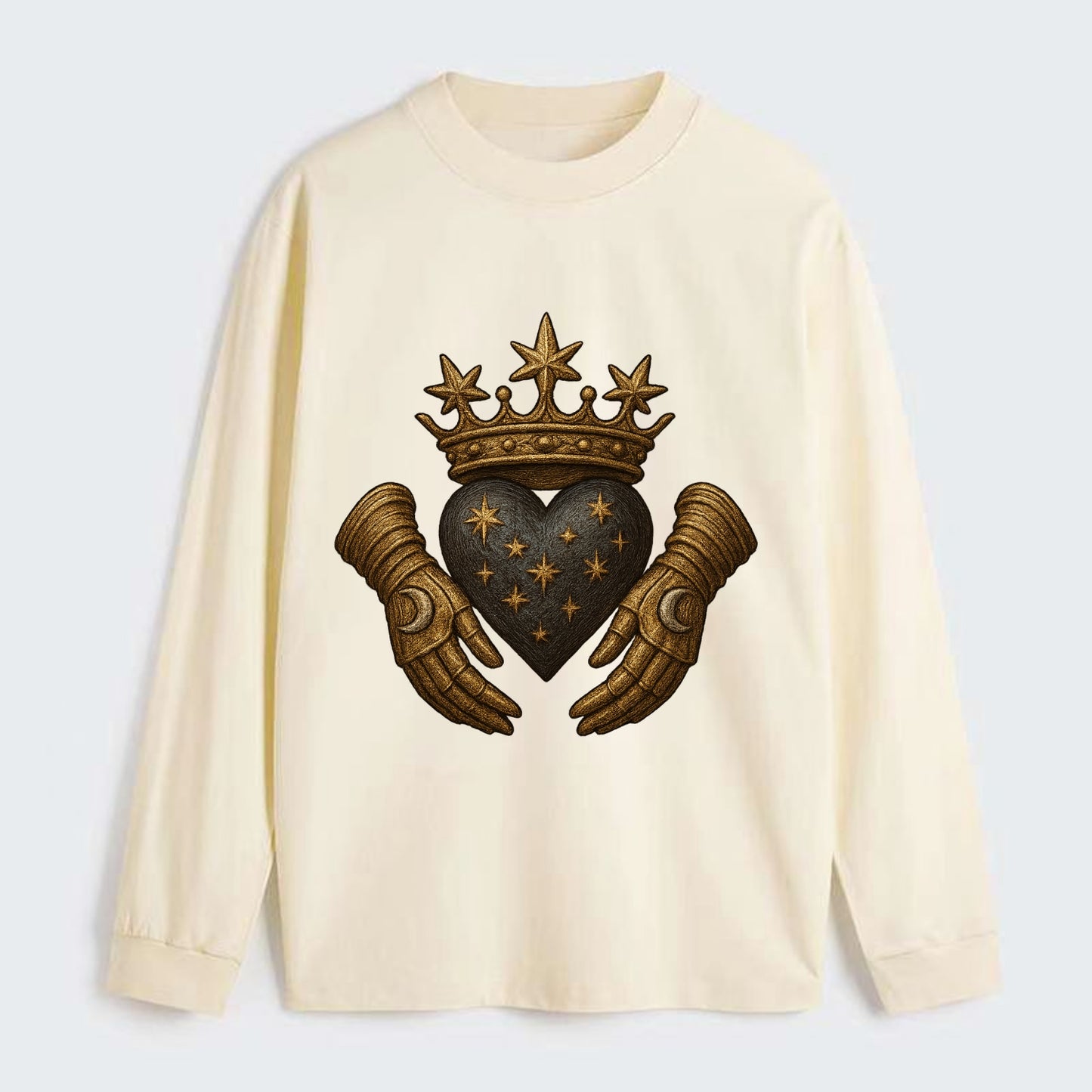 Ice crystal crown framing a frosted heart with fur-trimmed winter hands - Classic Long Sleeve Shirt - Beige