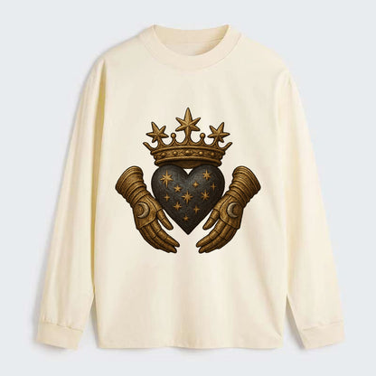 Ice crystal crown framing a frosted heart with fur-trimmed winter hands - Classic Long Sleeve Shirt - Beige