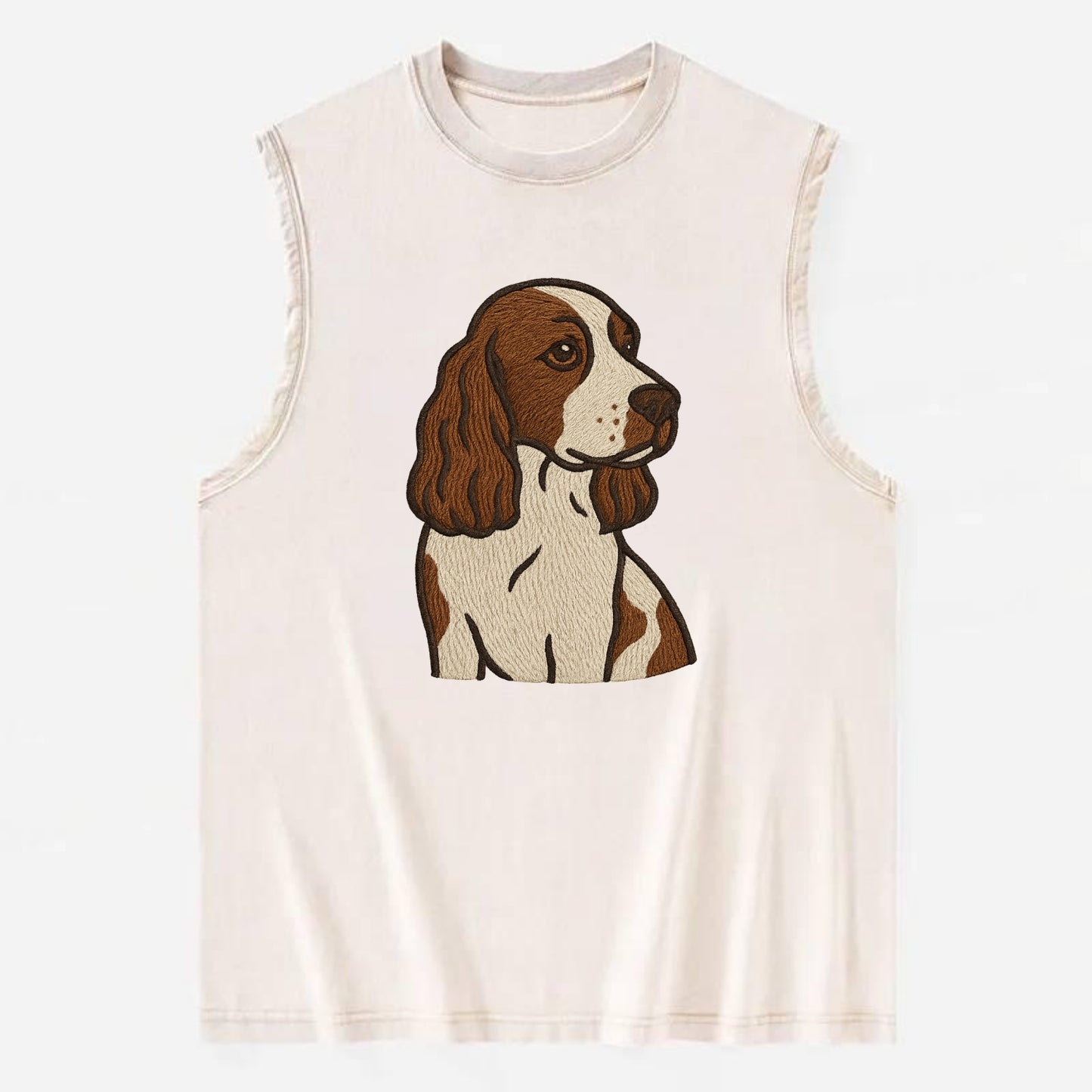 English Cocker Spaniel - Liver and white embroidered design - Vintage Washed Tank - Beige