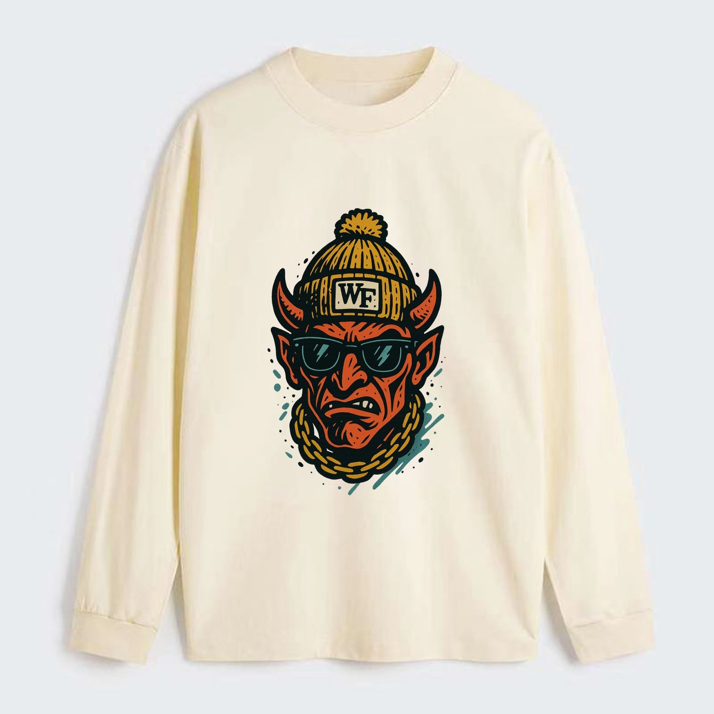 Winston-Salem Demon wearing Wake Forest beanie with WF patch - Classic Long Sleeve Shirt - Beige