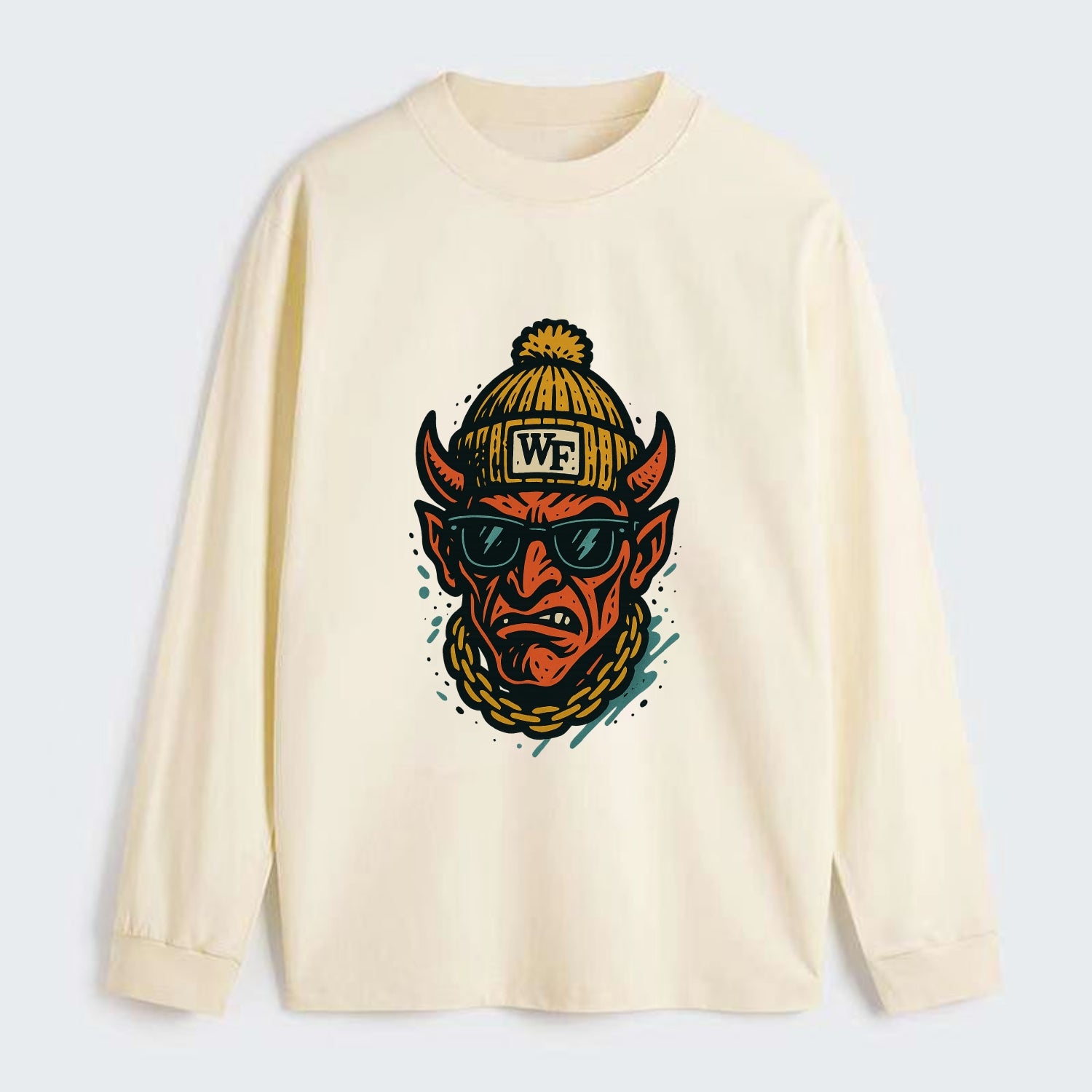 Winston-Salem Demon wearing Wake Forest beanie with WF patch - Classic Long Sleeve Shirt - Beige
