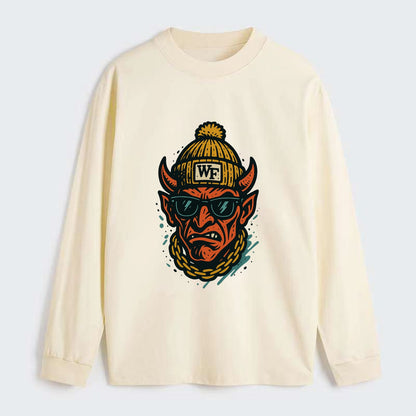 Winston-Salem Demon wearing Wake Forest beanie with WF patch - Classic Long Sleeve Shirt - Beige