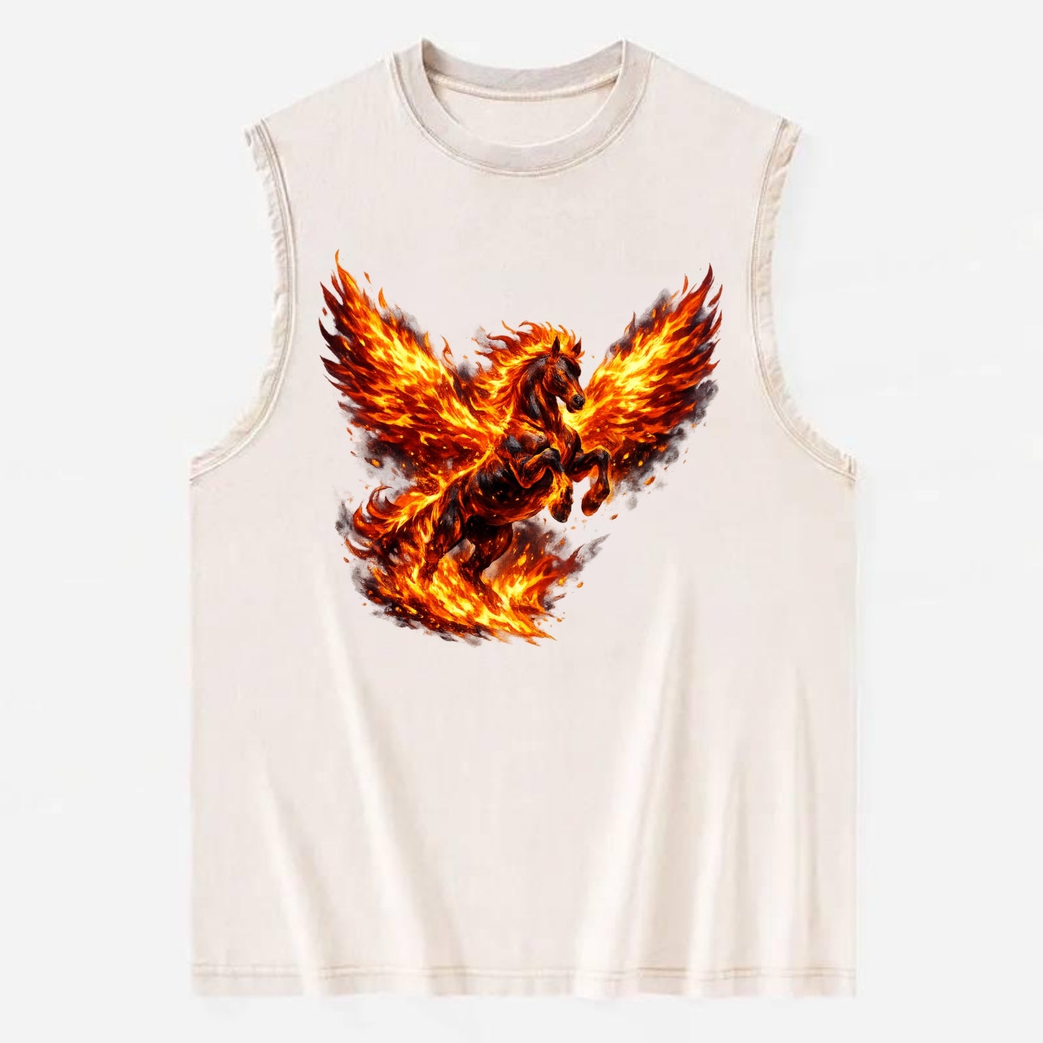 PHOENIX FIRE HORSE | Horse emerging from flames like phoenix | Rebirth - Vintage Washed Tank - Beige