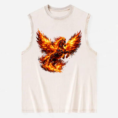PHOENIX FIRE HORSE | Horse emerging from flames like phoenix | Rebirth - Vintage Washed Tank - Beige