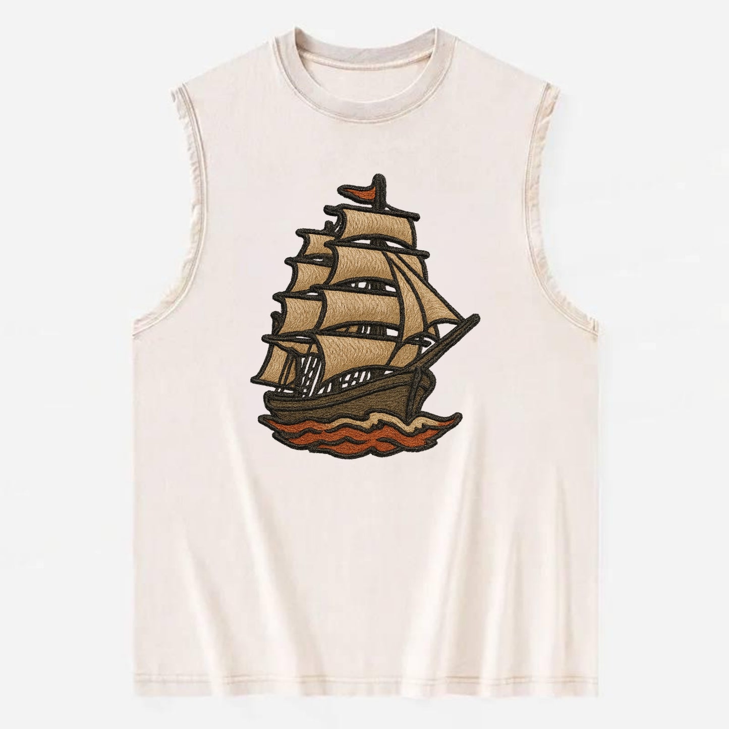 Sailing Ship  - Vintage Washed Tank - Beige