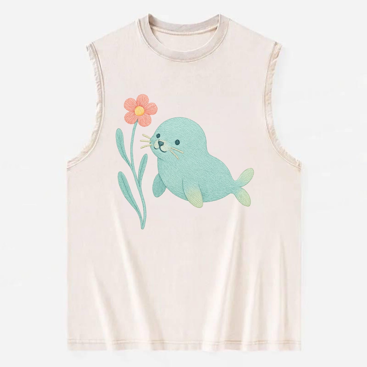 Mint Seal Pup - Vintage Washed Tank - Beige