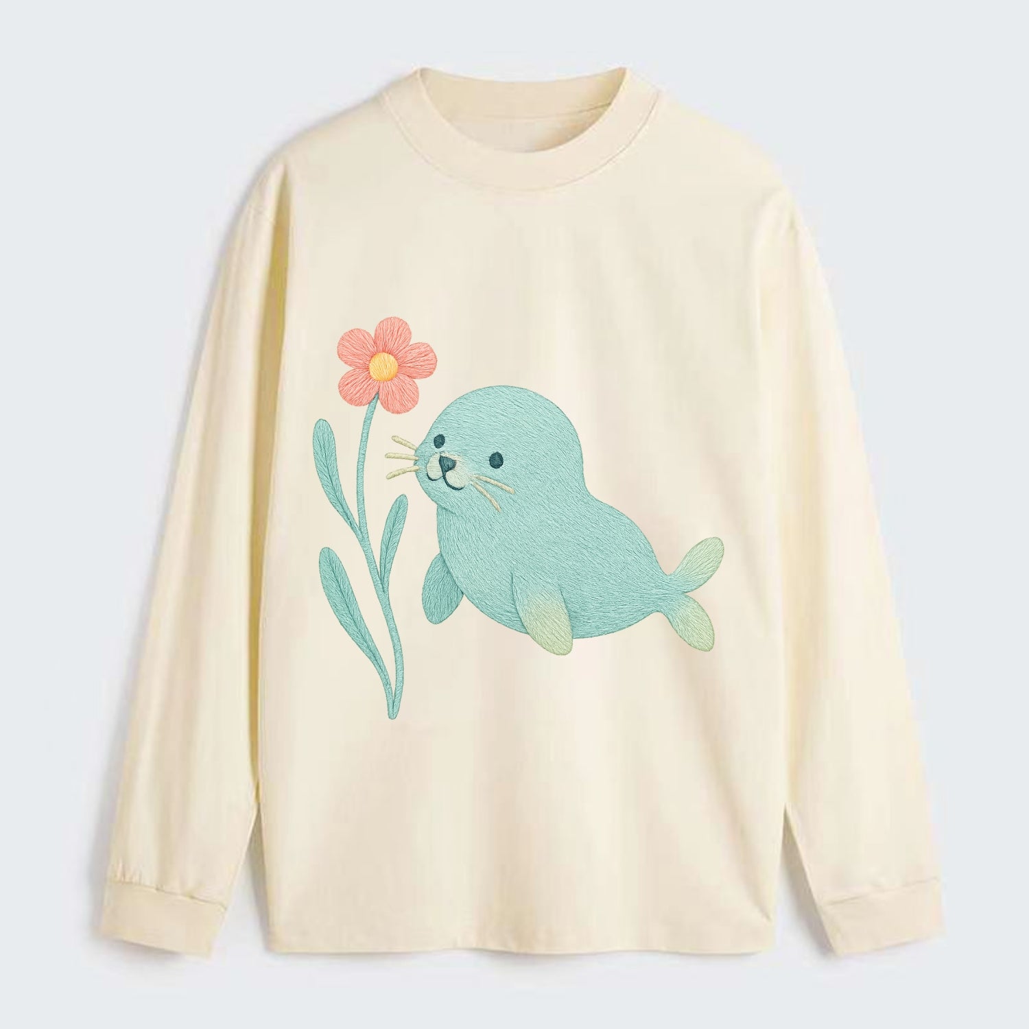 Mint Seal Pup - Classic Long Sleeve Shirt - Beige