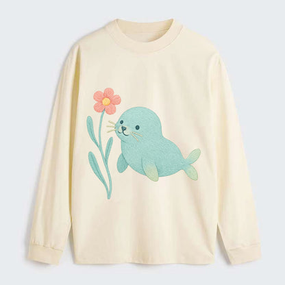 Mint Seal Pup - Classic Long Sleeve Shirt - Beige