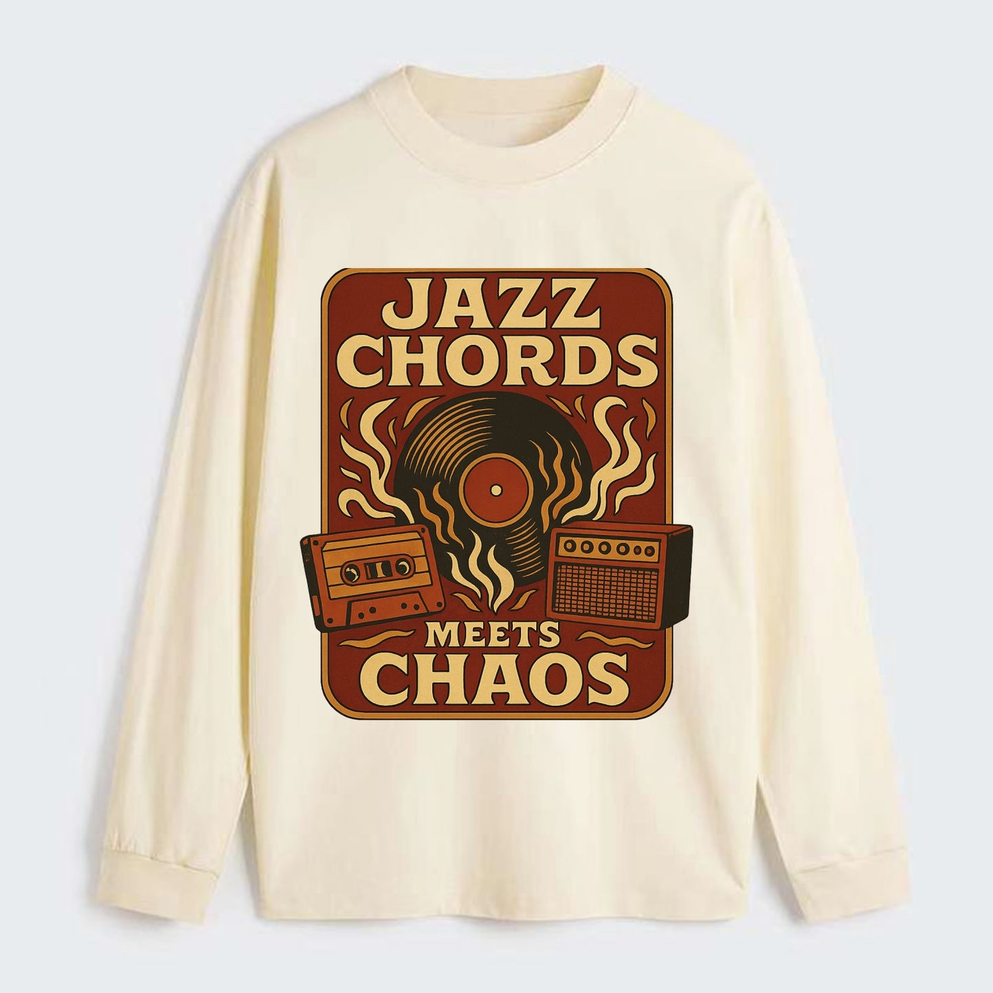 Jazz chords with hyperpop energy - "Jazz Meets Chaos" - unexpected - Classic Long Sleeve Shirt - Beige