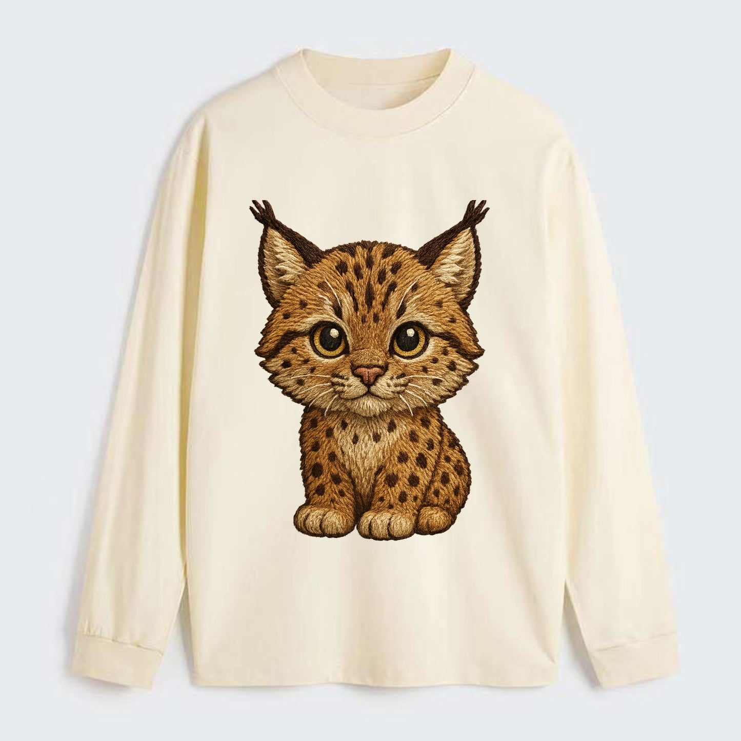 Baby Lynx Cub - tufted ears, spotted fur, golden eyes, front-facing, - Classic Long Sleeve Shirt - Beige