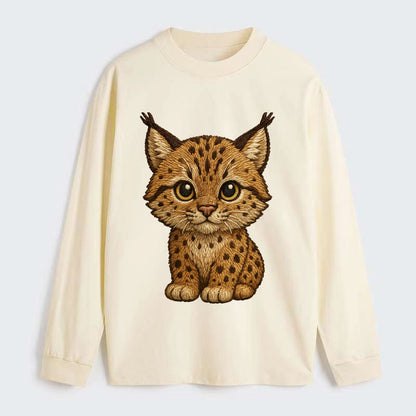 Baby Lynx Cub - tufted ears, spotted fur, golden eyes, front-facing, - Classic Long Sleeve Shirt - Beige