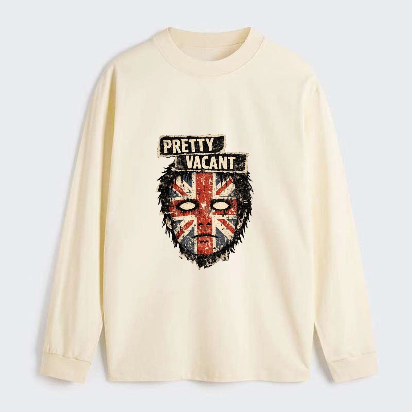 PRETTY VACANT | Blank stare Union Jack face | Empty expression | Punk - Classic Long Sleeve Shirt - Beige