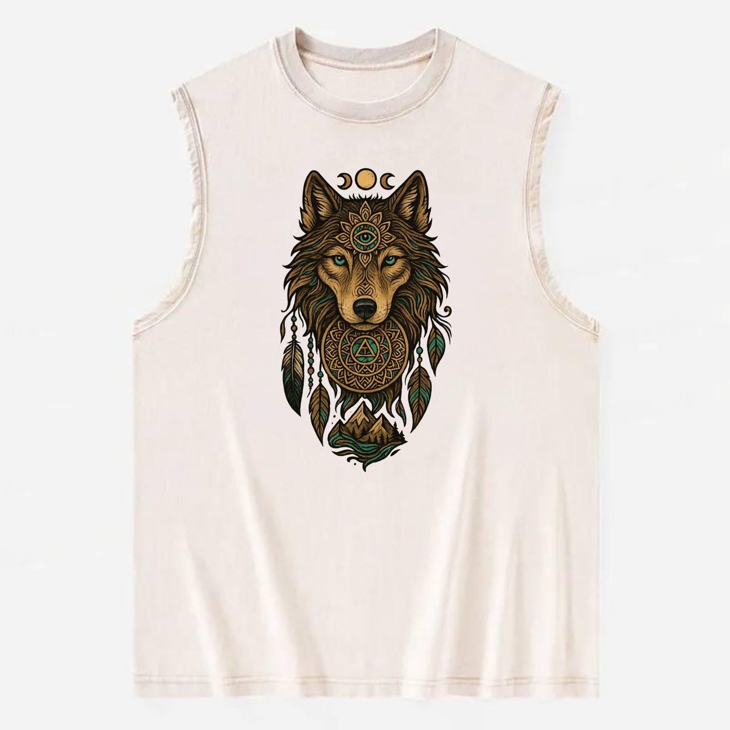 Tattoo Wolf Flash  - Vintage Washed Tank - Beige