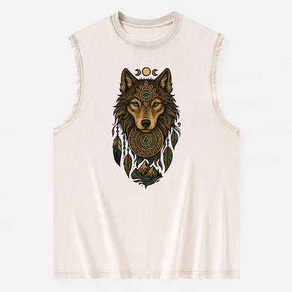 Tattoo Wolf Flash  - Vintage Washed Tank - Beige