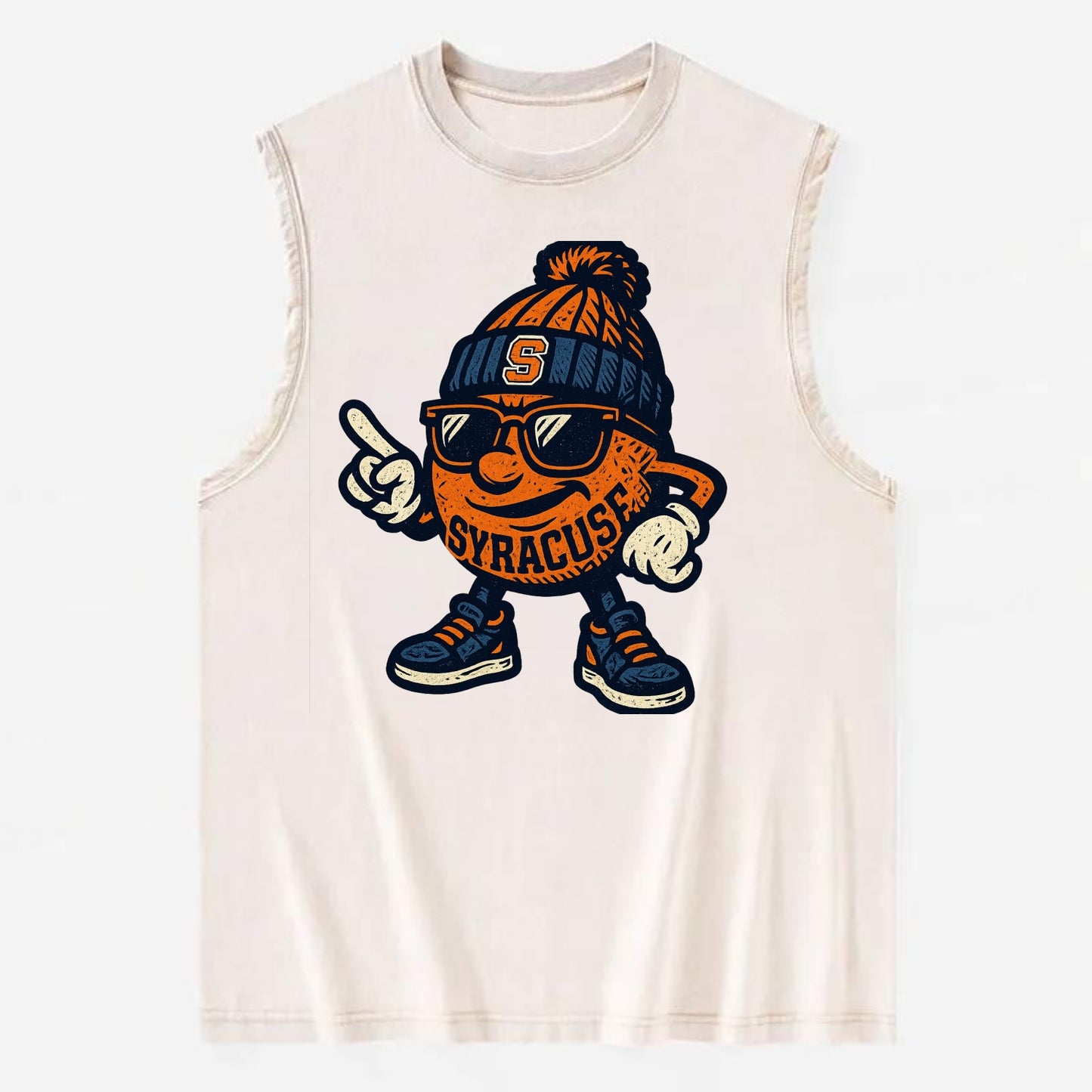 Syracuse Orange wearing Syracuse beanie with S patch - Vintage Washed Tank - Beige