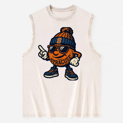 Syracuse Orange wearing Syracuse beanie with S patch - Vintage Washed Tank - Beige
