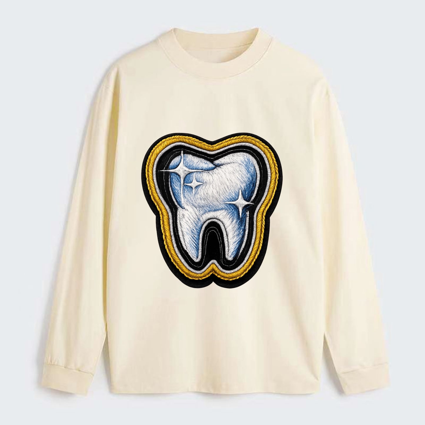 DENTAL TOOTH - molar with sparkle in white and blue , dentist - Classic Long Sleeve Shirt - Beige