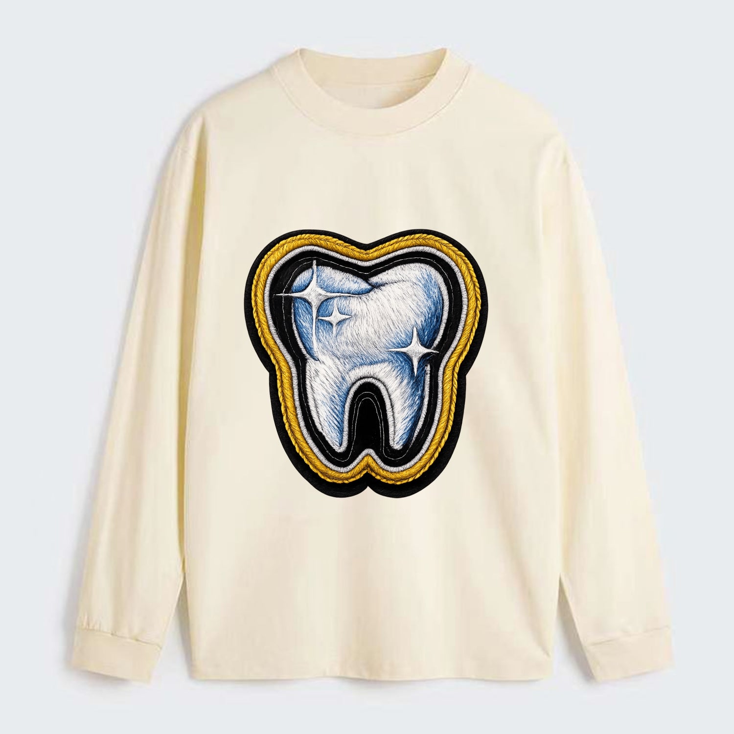 DENTAL TOOTH - molar with sparkle in white and blue , dentist - Classic Long Sleeve Shirt - Beige