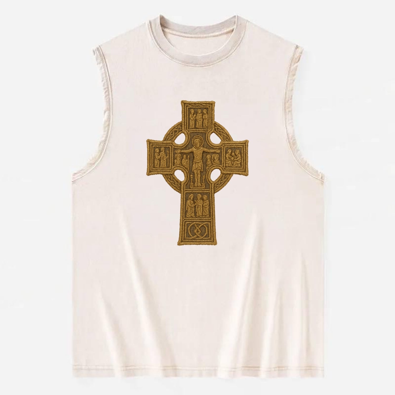 Monasterboice Cross - Vintage Washed Tank - Beige