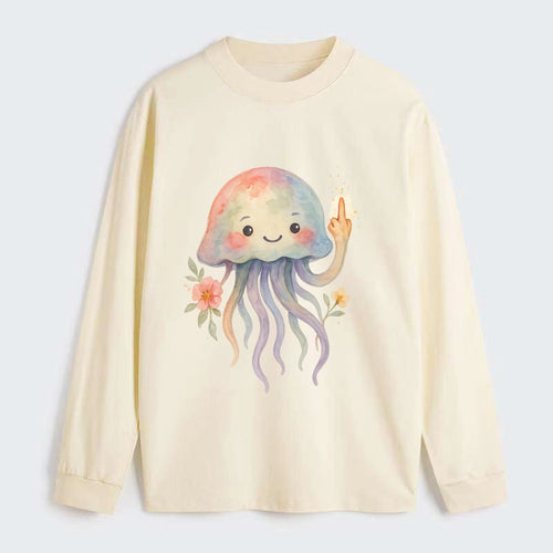 jellyfish with kawaii face and tentacles, one tentacle pointing up - Classic Long Sleeve Shirt