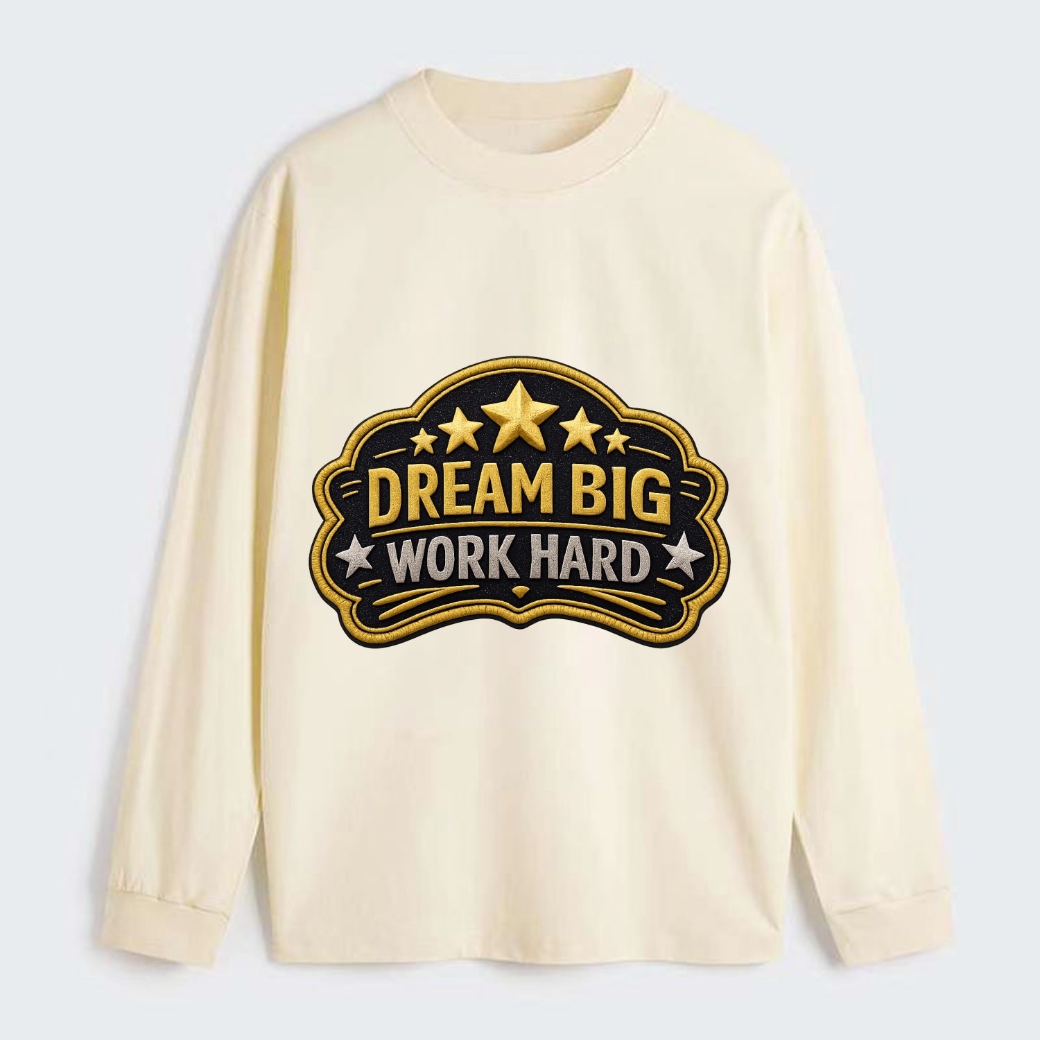 DREAM BIG WORK HARD - stars with text in gold , aspiration - Classic Long Sleeve Shirt - Beige